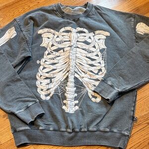 Gray Skeleton Print Rags Sweater